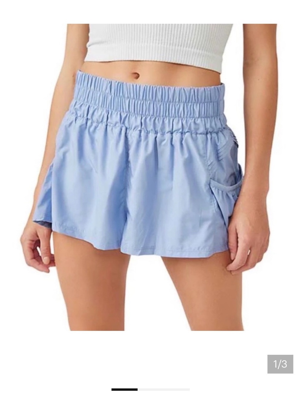 Free People Sky Blue High-Rise Smocked Athletic Shorts